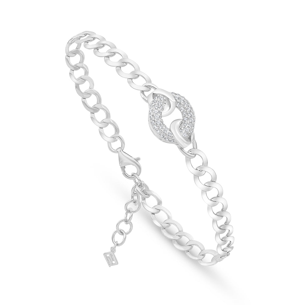 Sterling Silver 925 Bracelet Rhodium Plated Embedded With White Zircon