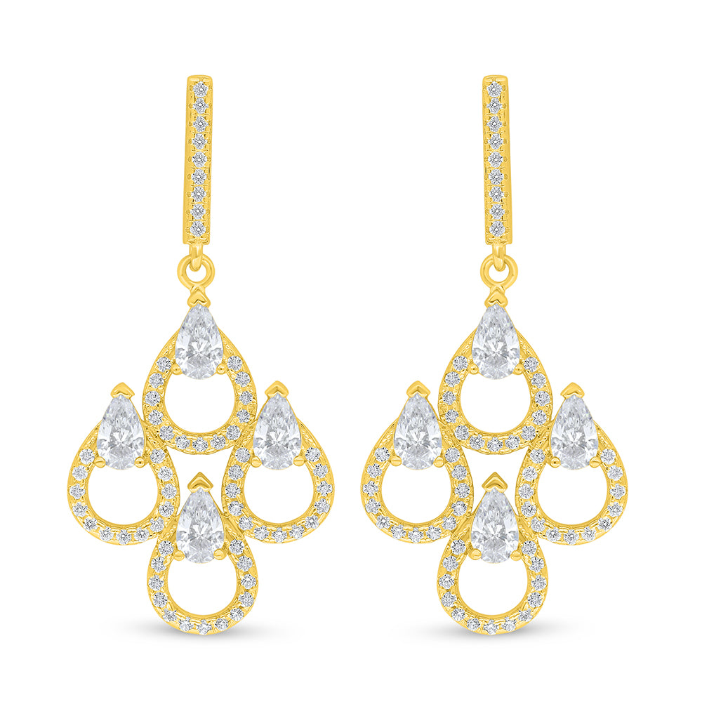 Sterling Silver 925 Earring Golden Plated Embedded With White Zircon