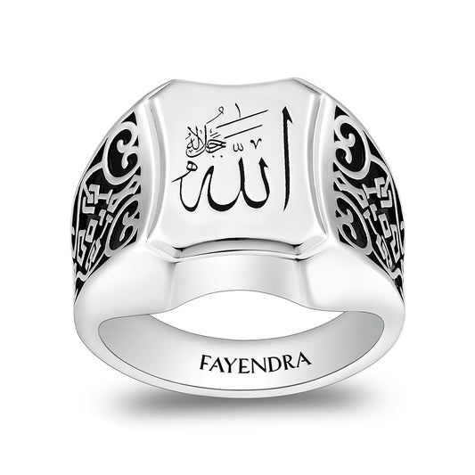 Sterling Silver 925 Islamic Ring Rhodium And Black Plated For Men