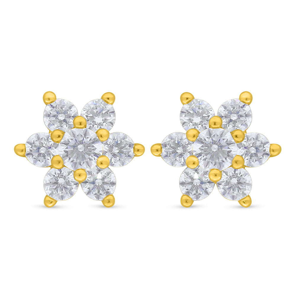 Sterling Silver 925 Earring Golden Plated Embedded With White Zircon