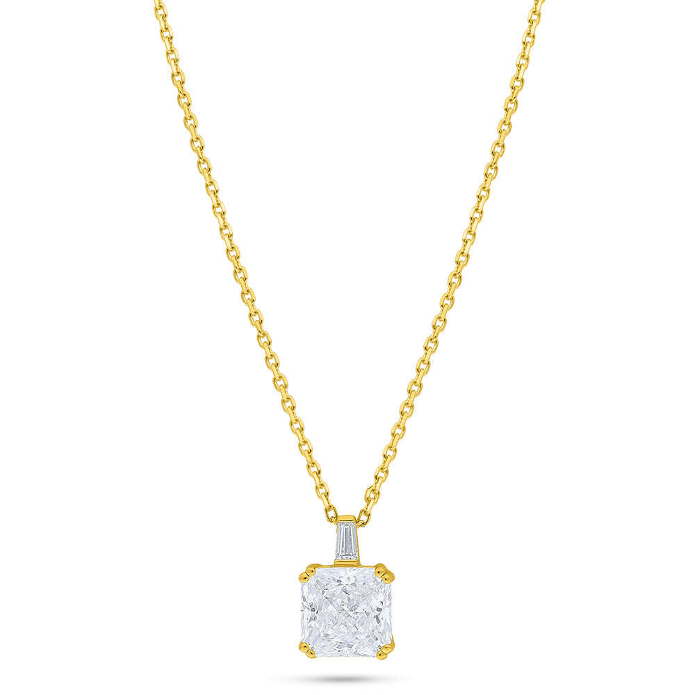 عقد من الفضة الخالصة عيار 925 مطلي ذهبي مرصع فص ابيض