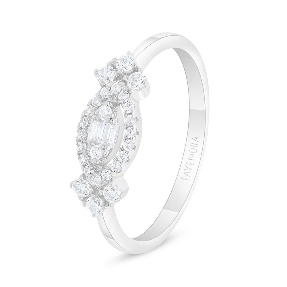 Sterling Silver 925 Ring Rhodium Plated Embedded With White Zircon