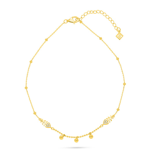 Sterling Silver 925 Anklet  Golden Plated Embedded With White Zircon