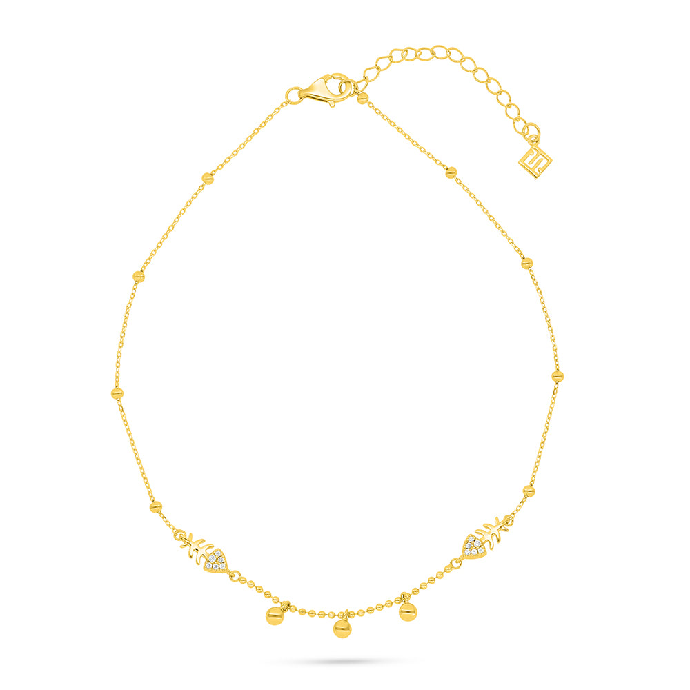 Sterling Silver 925 Anklet Golden Plated Embedded With White Zircon