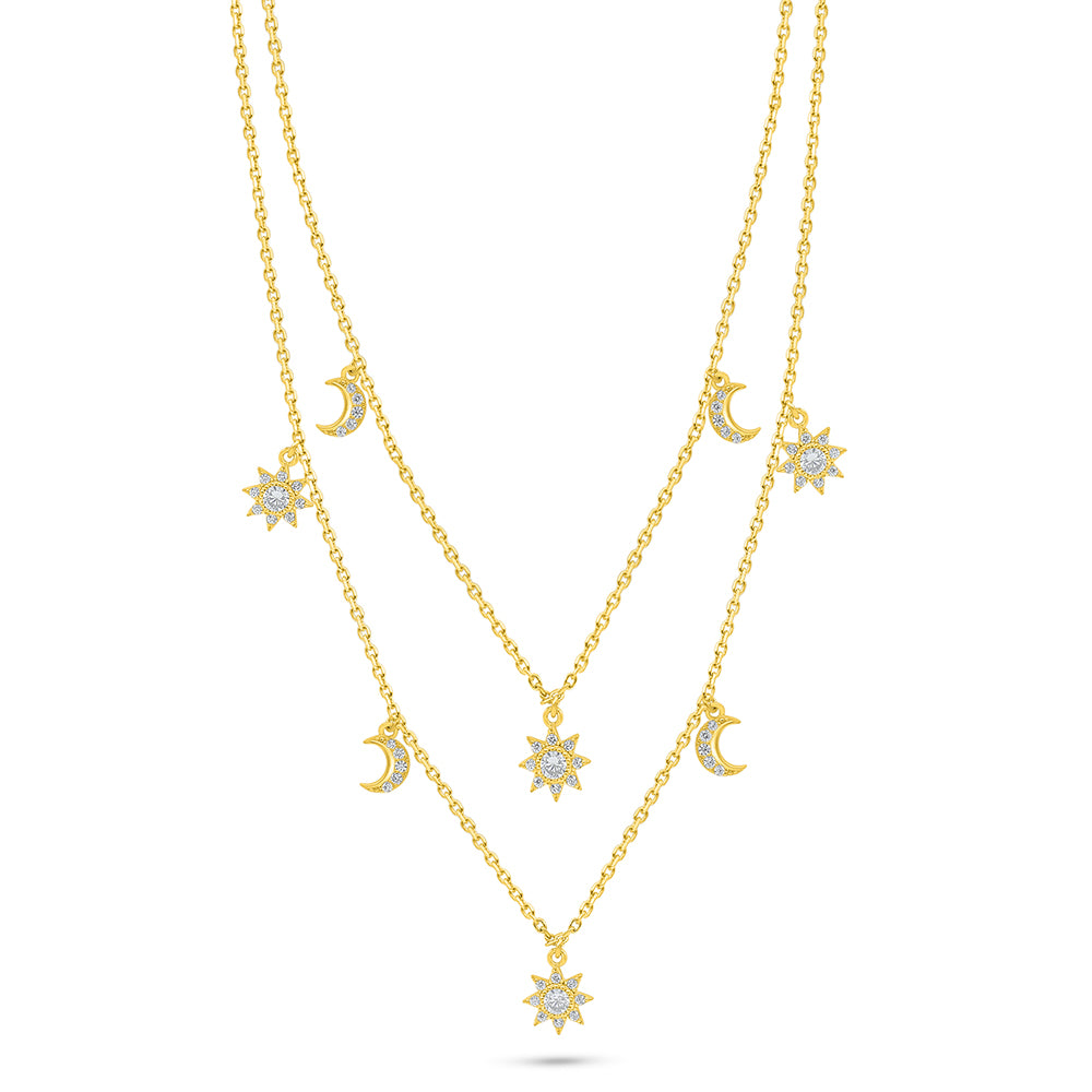 Sterling Silver 925 Necklace Golden Plated Embedded With White Zircon
