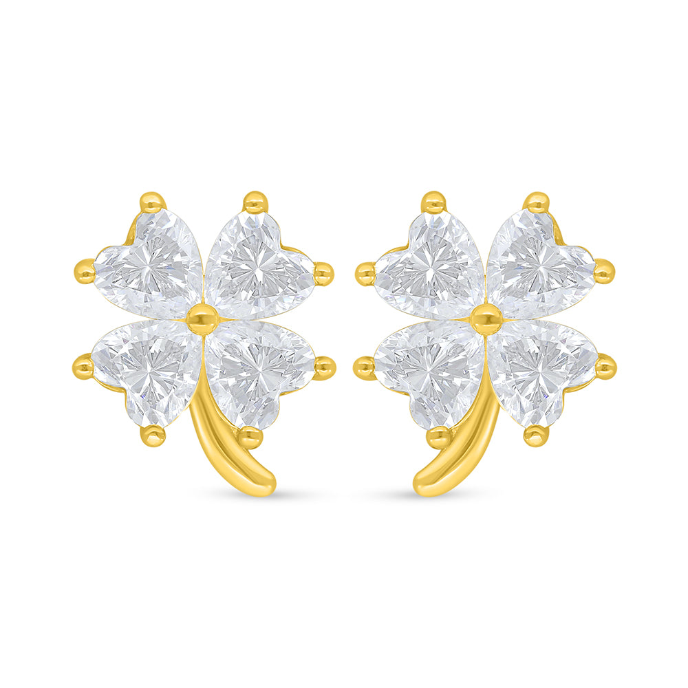 Sterling Silver 925 Earring Golden Plated Embedded With White Zircon