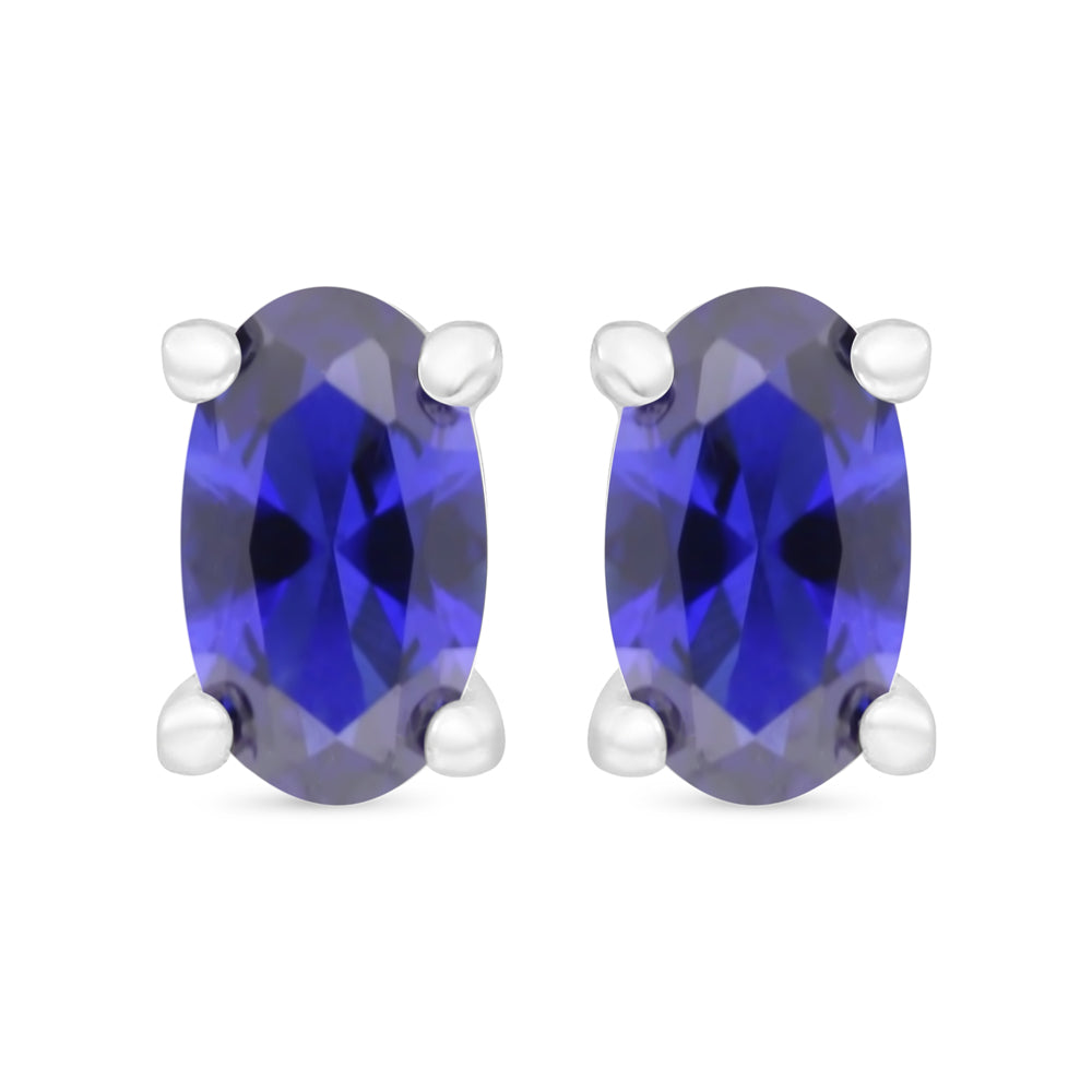 Sterling Silver 925 Earring Rhodium Plated Embedded With Sapphire Corundum
