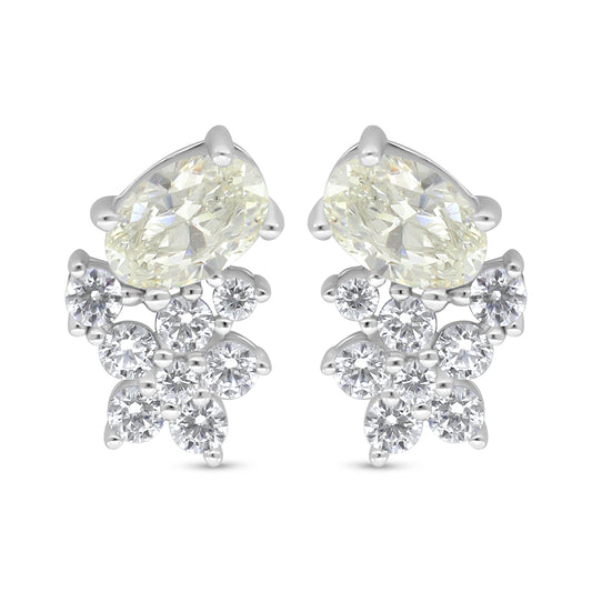 اقراط من الفضة الخالصة عيار 925 مطلية روديوم مرصعة بالزركون الكناري الالماسي و فص ابيض