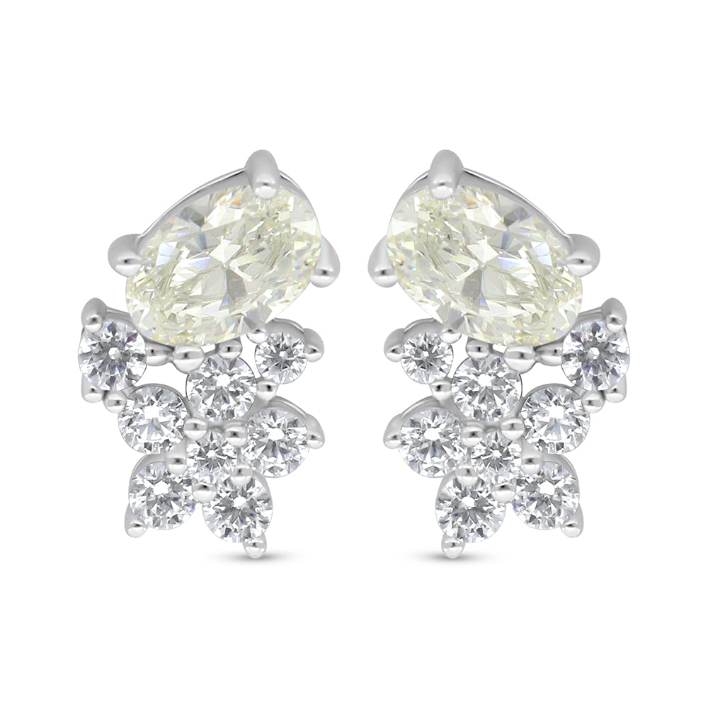 اقراط من الفضة الخالصة عيار 925 مطلية روديوم مرصعة بالزركون الكناري الالماسي و فص ابيض