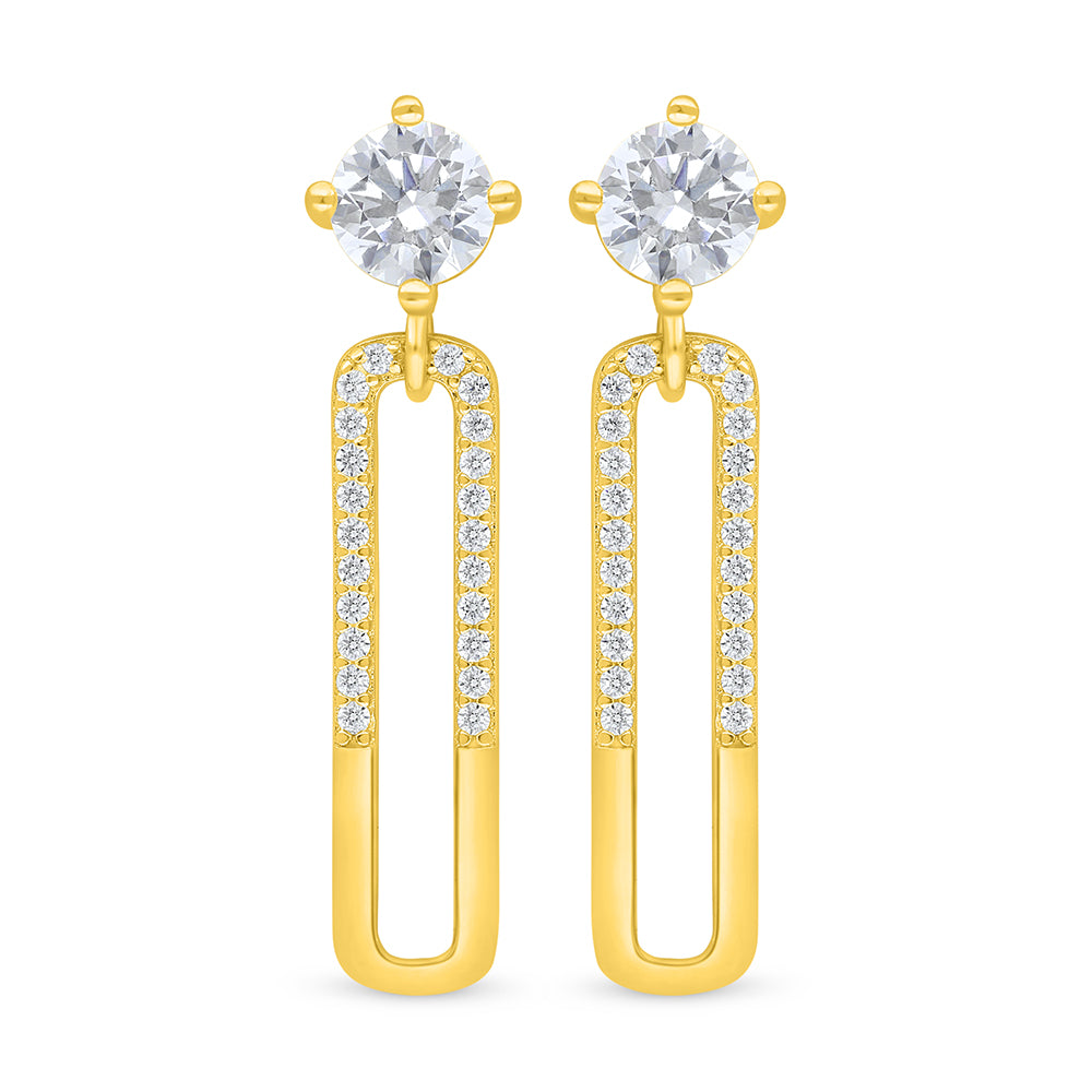 Sterling Silver 925 Earring Golden Plated Embedded With White Zircon