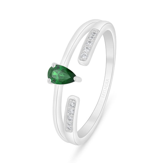 خاتم من الفضة الخالصة عيار 925 مطلي روديوم مرصع زركون زمردي و فص ابيض