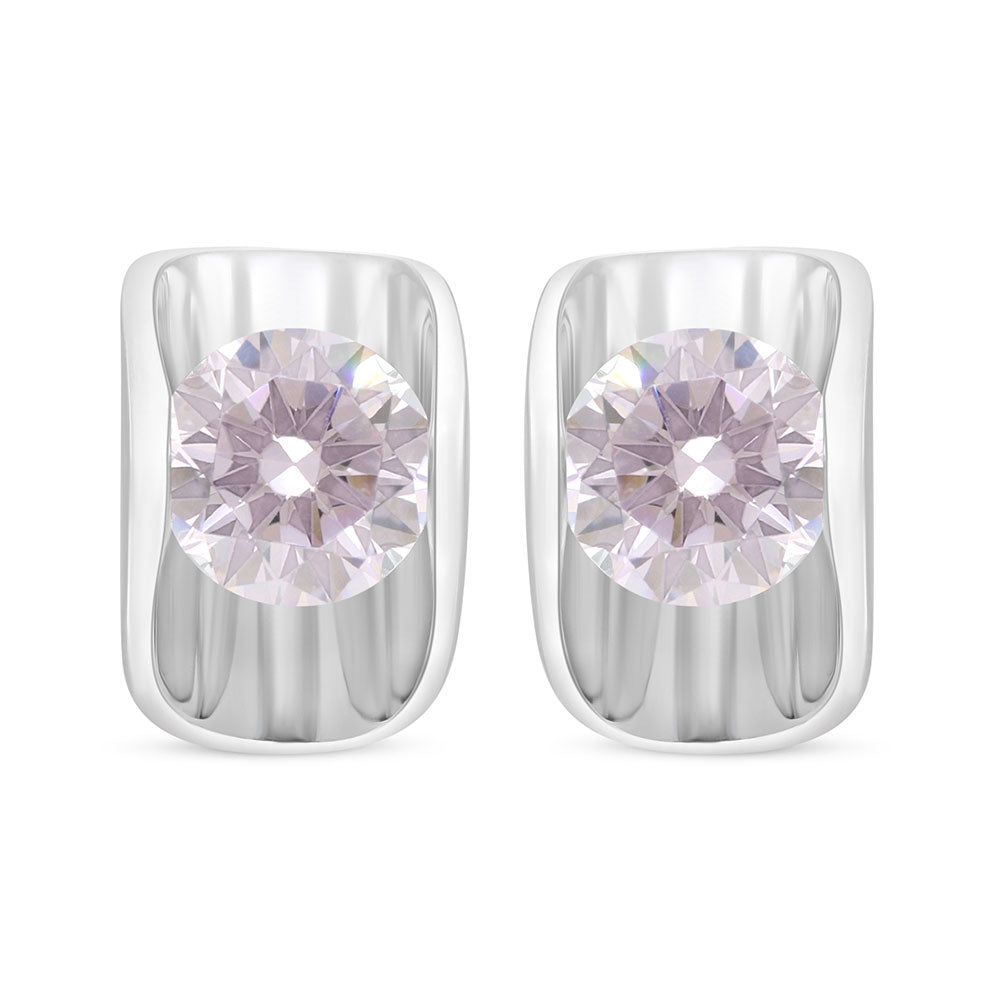 Sterling Silver 925 Earring Rhodium Plated Embedded With Pink Zircon