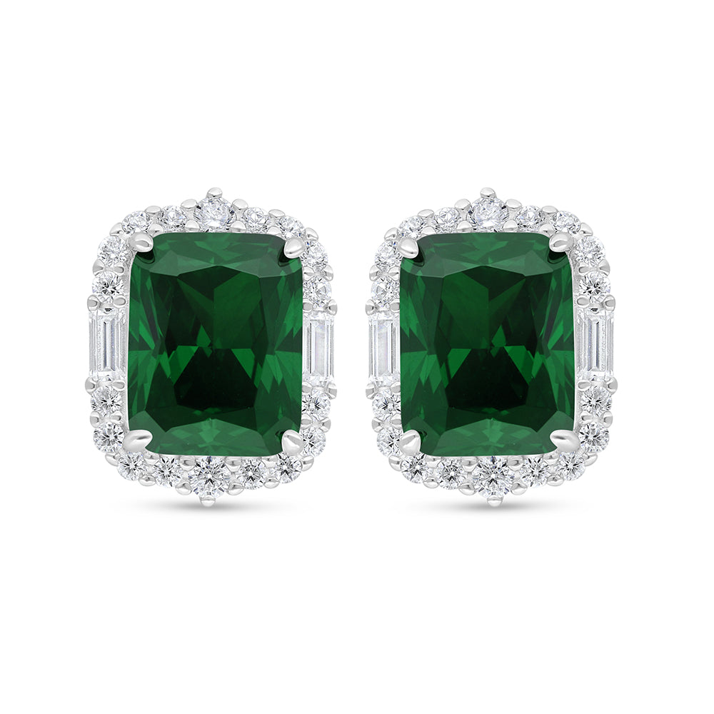 اقراط من الفضة الخالصة عيار 925 مطلية روديوم مرصعة زركون زمردي و فص ابيض