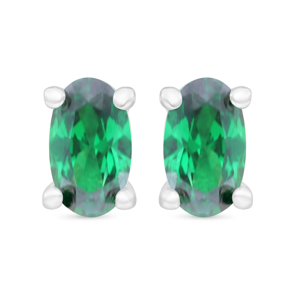 Sterling Silver 925 Earring Rhodium Plated Embedded With Emerald Zircon