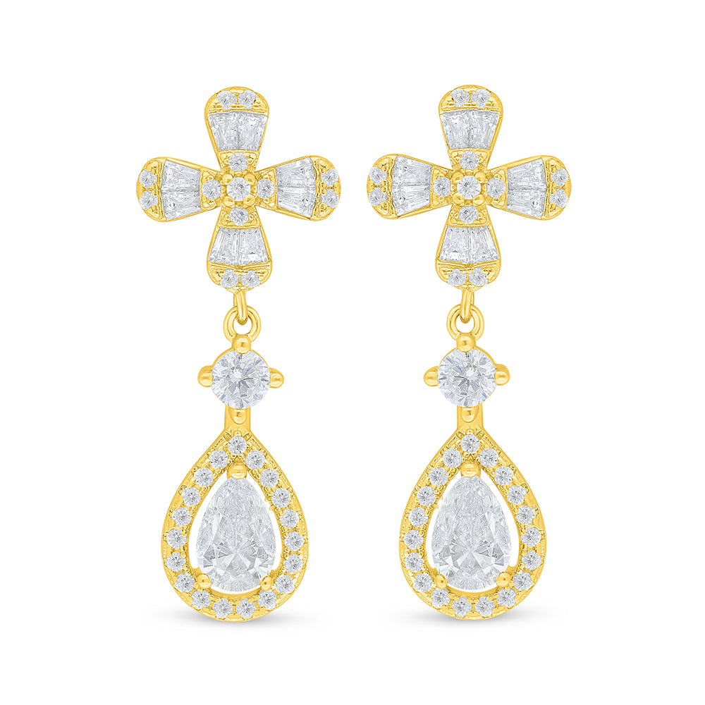 Sterling Silver 925 Earring Golden Plated Embedded With White Zircon