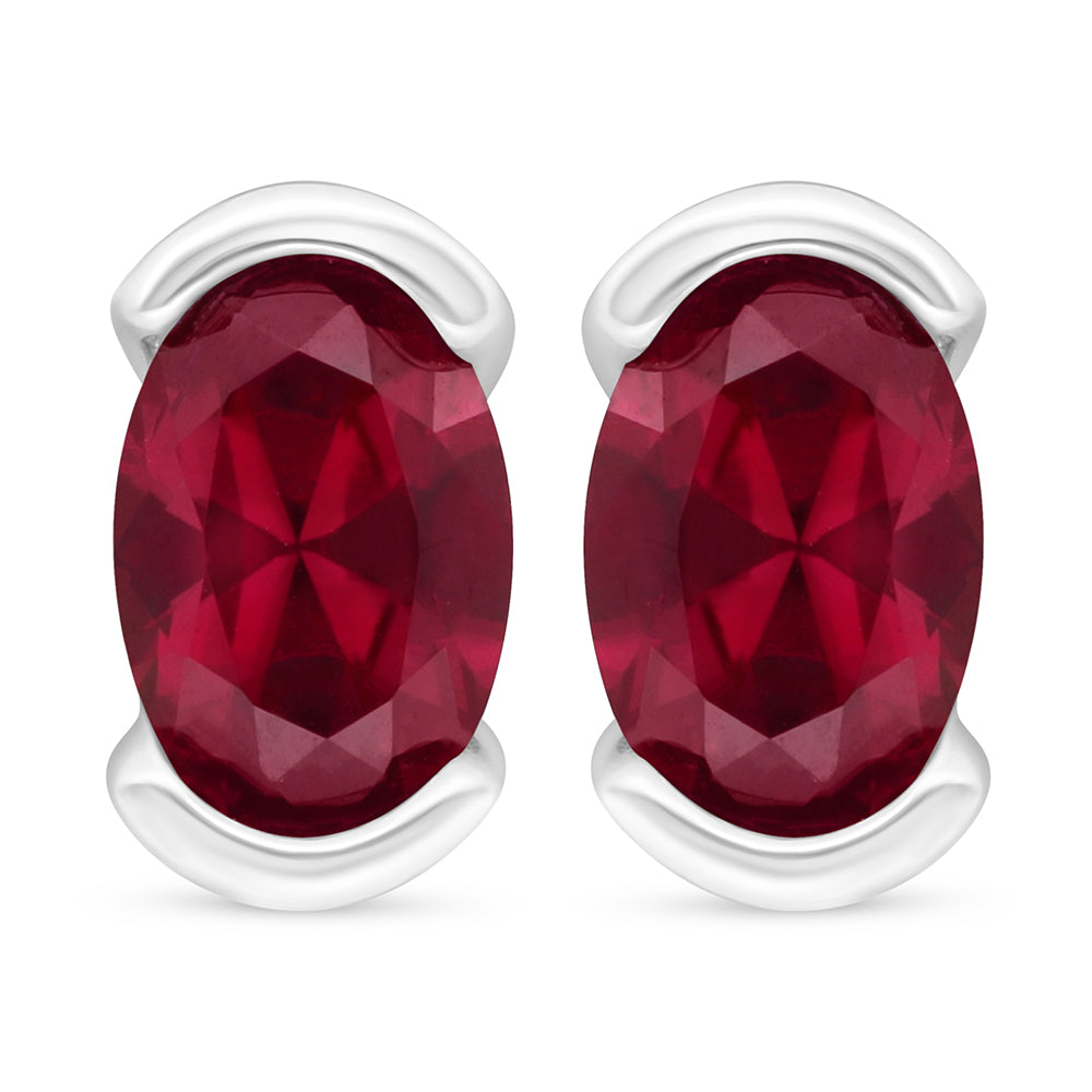 Sterling Silver 925 Earring Rhodium Plated Embedded With Ruby Corundum