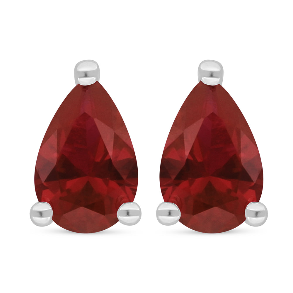 Sterling Silver 925 Earring Rhodium Plated Embedded With Ruby Corundum