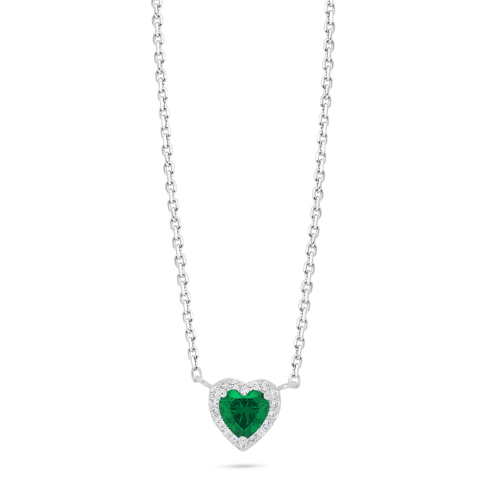 Sterling Silver 925 Necklace Rhodium Plated Embedded With Emerald Zircon And White Zircon
