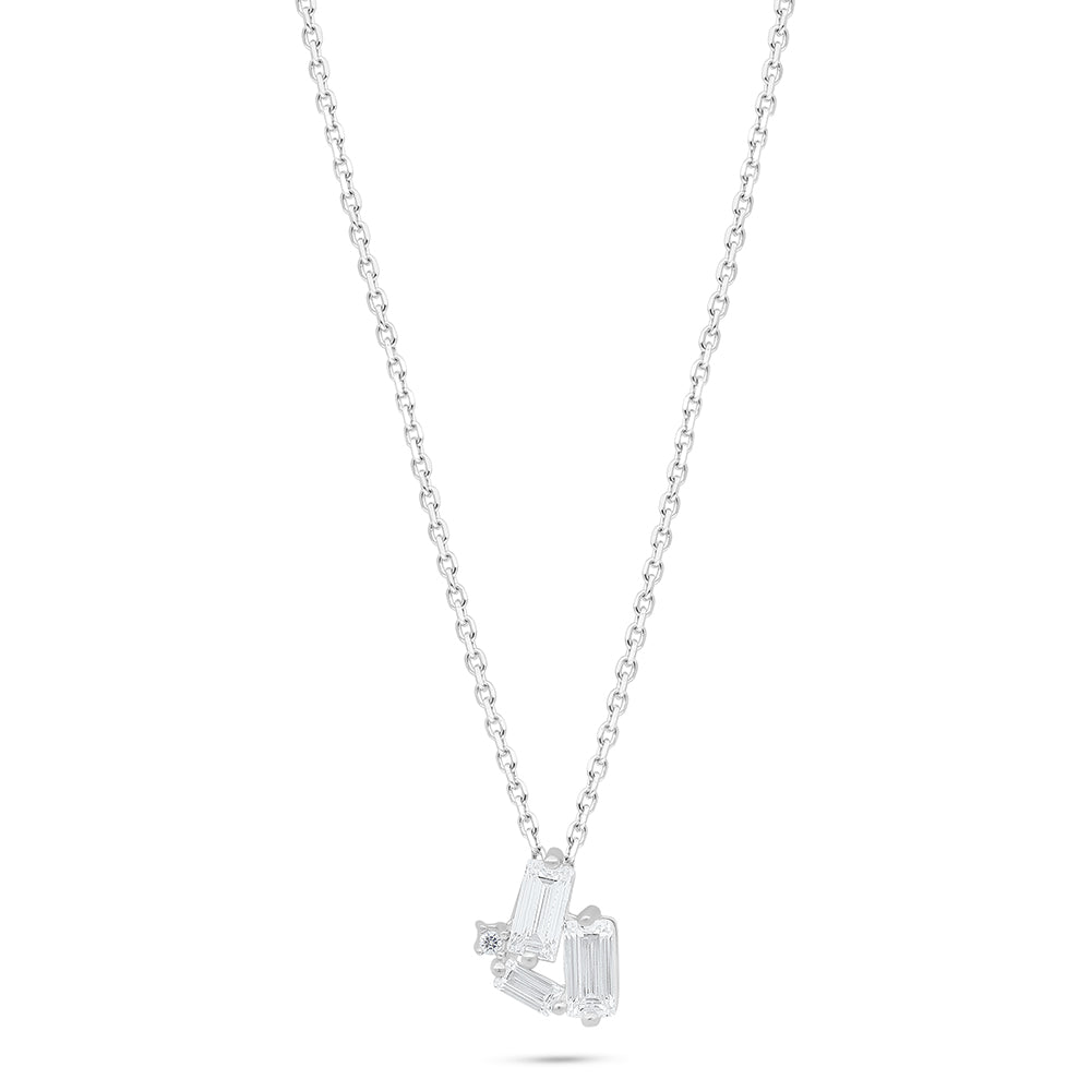 Sterling Silver 925 Necklace Rhodium Plated Embedded With White Zircon