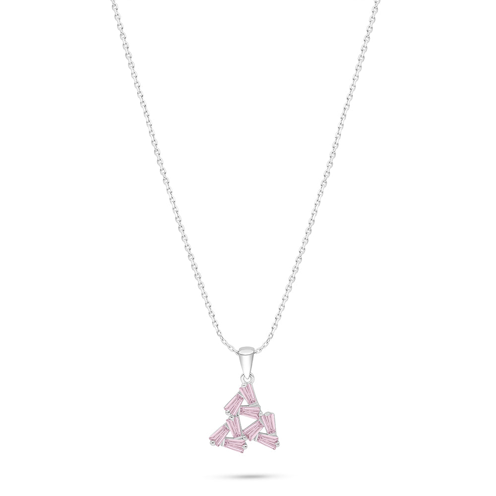 Sterling Silver 925 Necklace Rhodium Plated Embedded With Pink Zircon