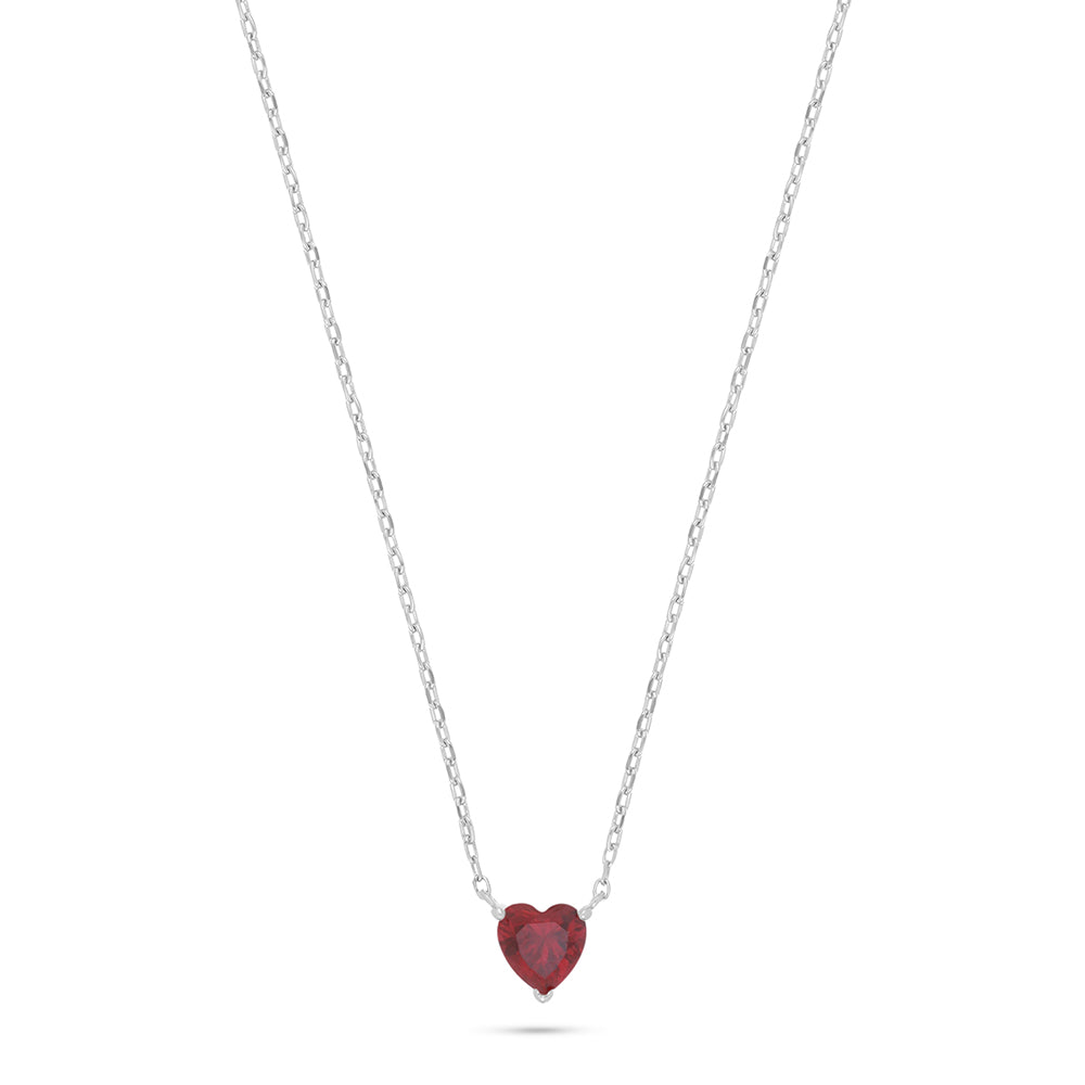 Sterling Silver 925 Necklace Rhodium Plated Embedded With Ruby Corundum