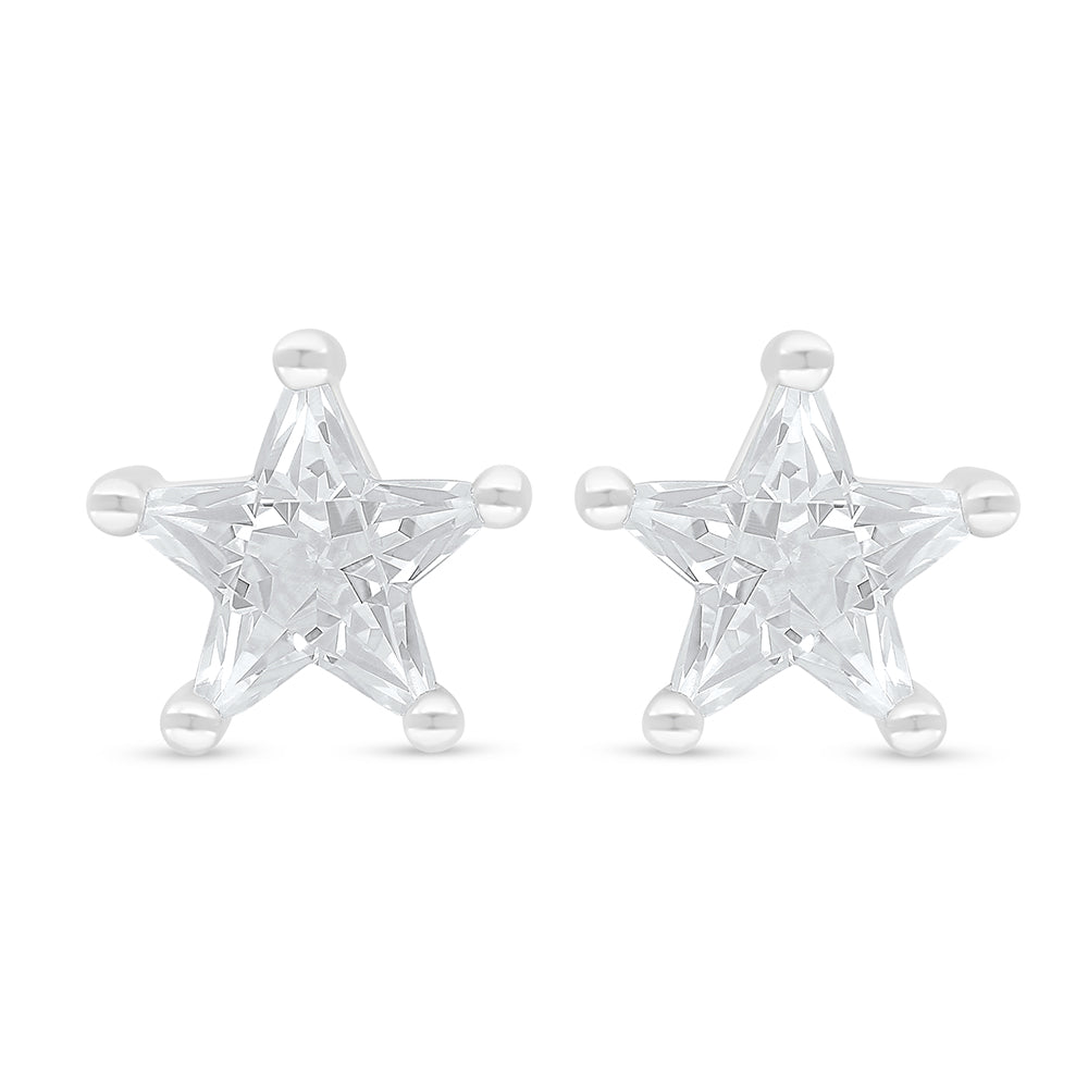 Sterling Silver 925 Earring Rhodium Plated Embedded With White Zircon