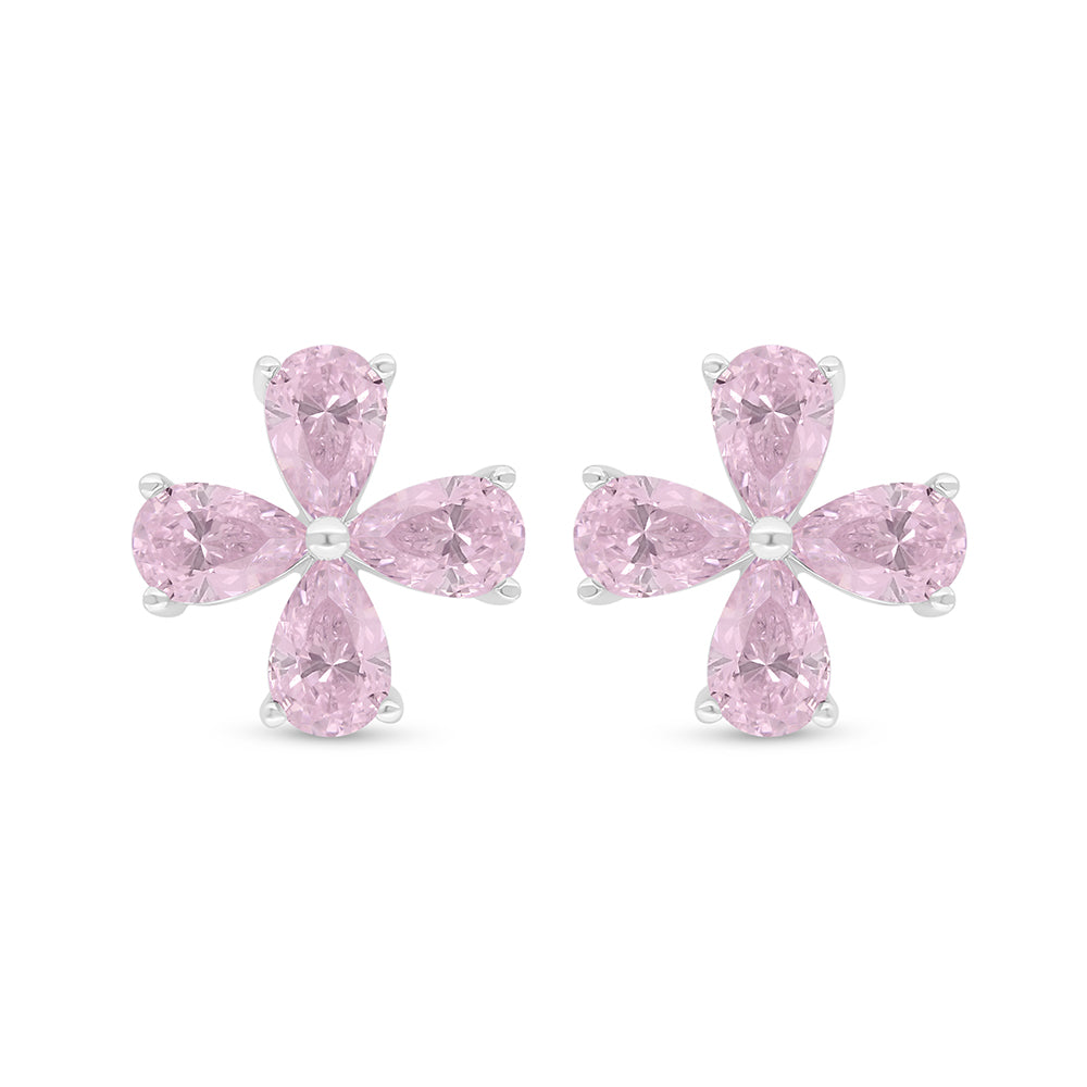 Sterling Silver 925 Earring Rhodium Plated Embedded With Pink Zircon