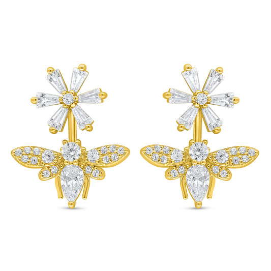 اقراط من الفضة الخالصة عيار 925 مطلية ذهبي مرصعة فص ابيض