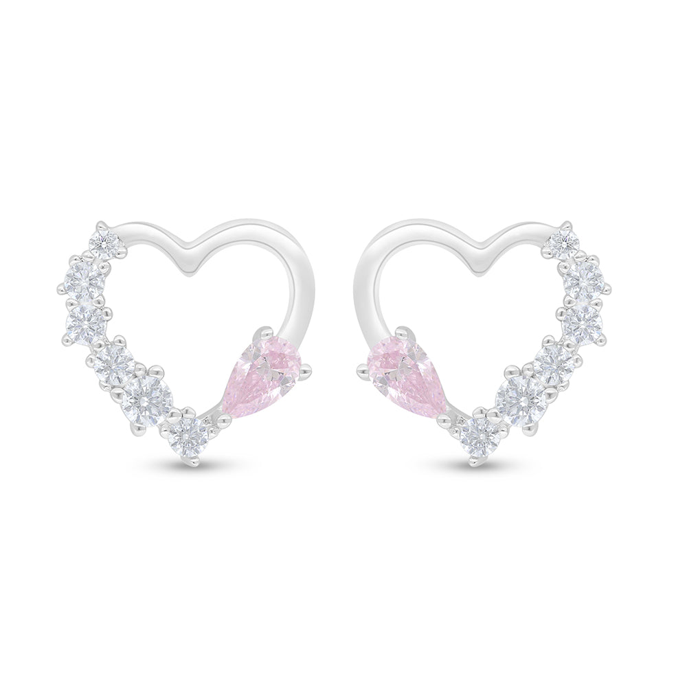 Sterling Silver 925 Earring Rhodium Plated Embedded With Pink Zircon And White Zircon