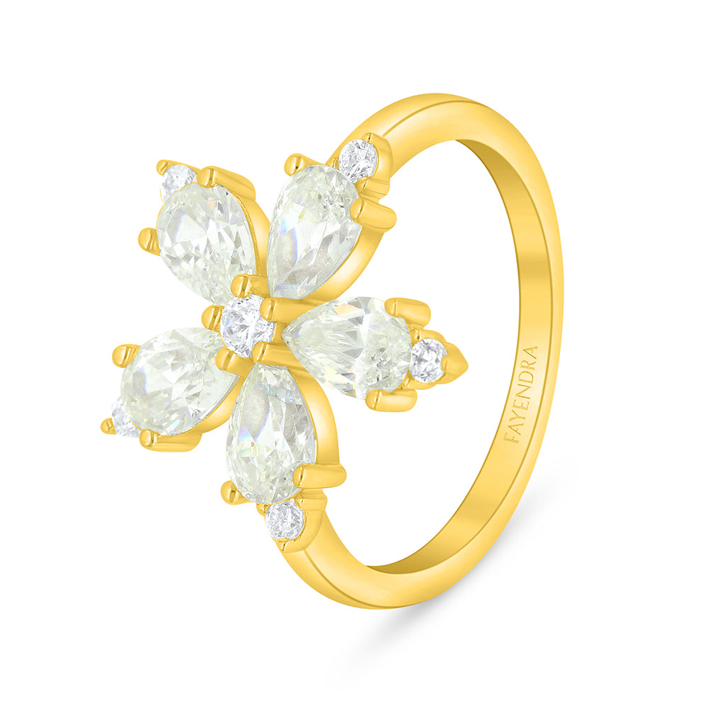 خاتم من الفضة الخالصة عيار 925 مطلي ذهبي مرصع بالزركون الكناري الالماسي و فص ابيض