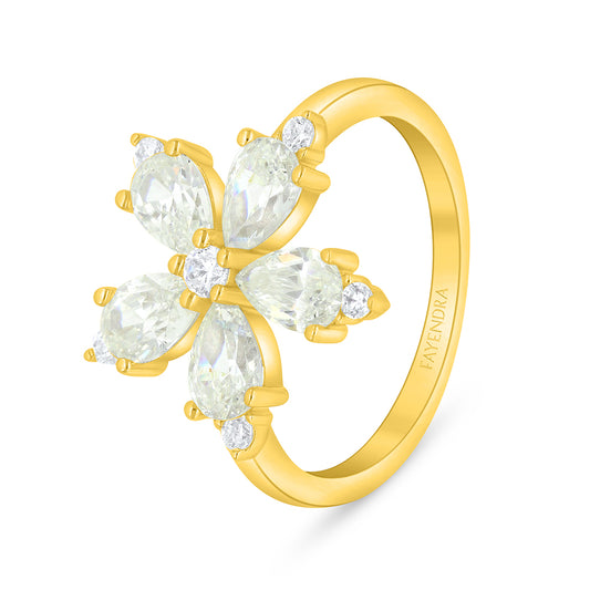 خاتم من الفضة الخالصة عيار 925 مطلي ذهبي مرصع بالزركون الكناري الالماسي و فص ابيض