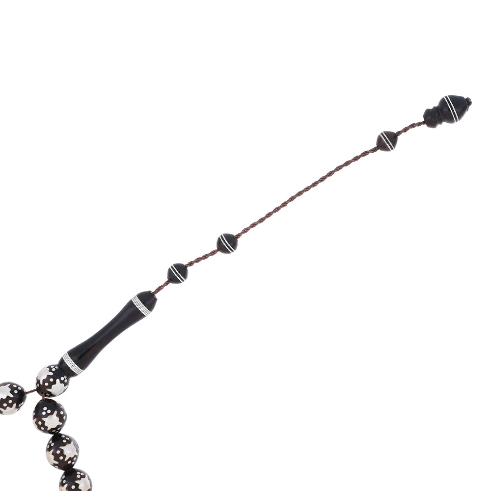 Rosary 33 Kuk Belya Bead 10 mm, Hand Carved Silver Engraved African style