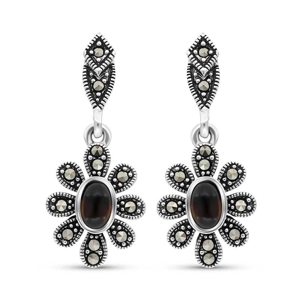 اقراط من الفضة الخالصة عيار 925 مرصعه احجار اونكس الطبيعي و ماركسايت