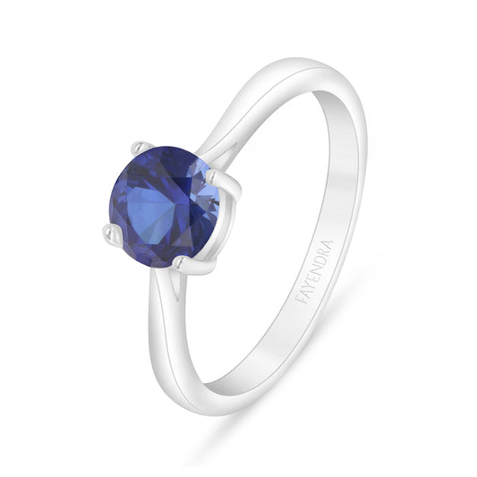 Sterling Silver 925 Ring Rhodium Plated Embedded With Sapphire Corundum