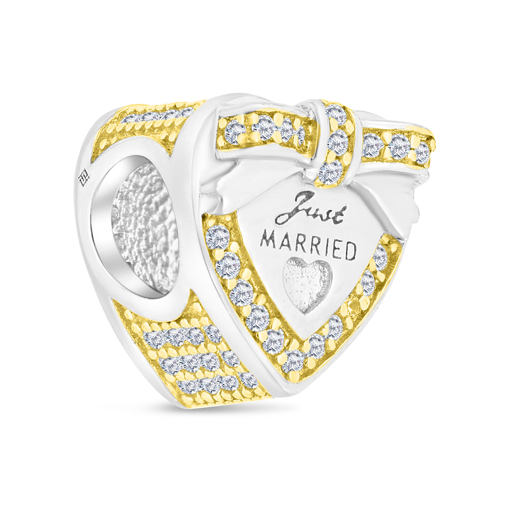 Sterling Silver 925 CHARM Rhodium And Gold Plated Embedded With White CZ