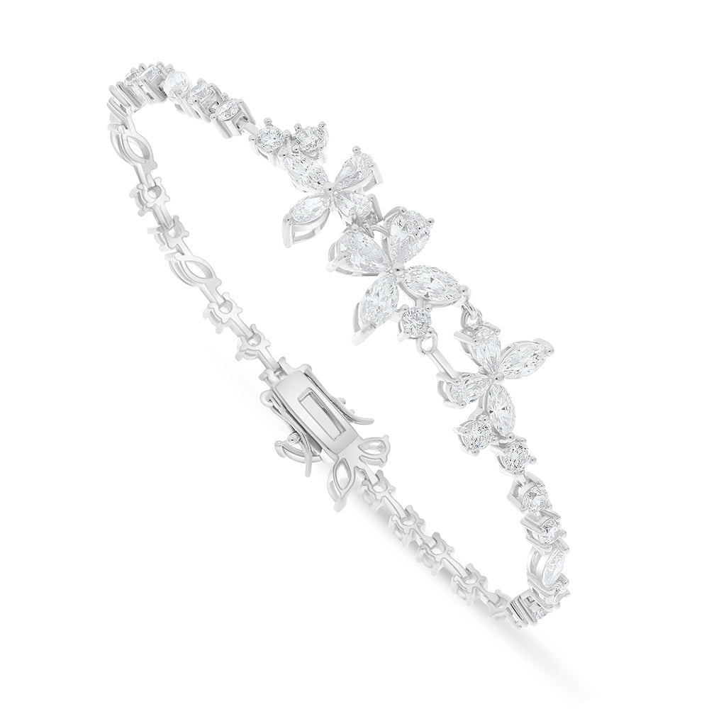 Sterling Silver 925 Bracelet Rhodium Plated Embedded With White Zircon