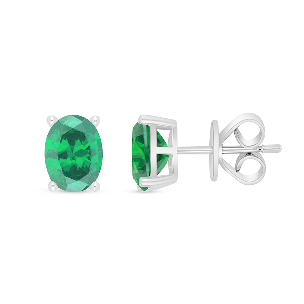 Sterling Silver 925 Earring Rhodium Plated Embedded With Emerald Zircon