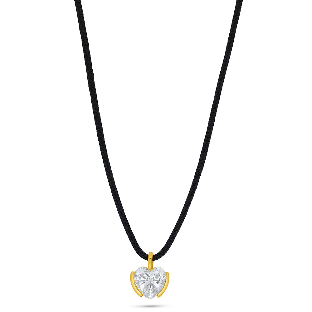 Sterling Silver 925 Necklace Golden Plated Embedded With White Zircon and Black cloth chain
