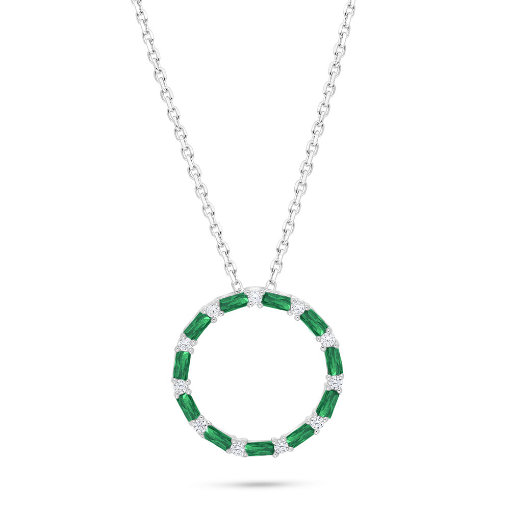 Sterling Silver 925 Necklace Rhodium Plated Embedded With Emerald Zircon And White Zircon