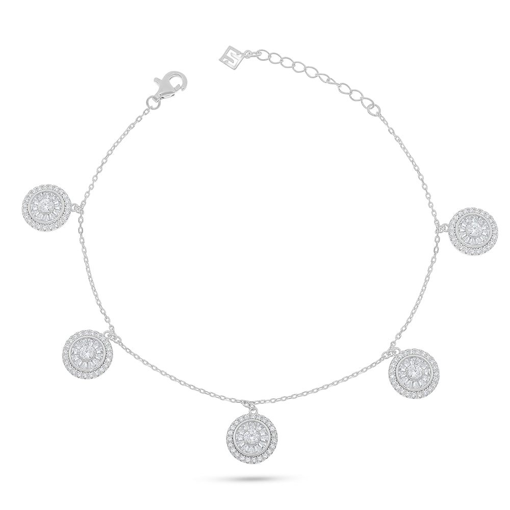 Sterling Silver 925 Bracelet Rhodium Plated Embedded With White Zircon