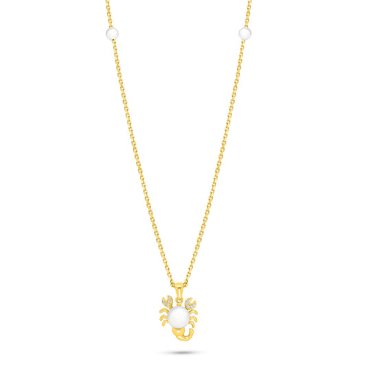 Sterling Silver 925 Necklace Golden Plated Embedded With Natural White Pearl And White Zircon