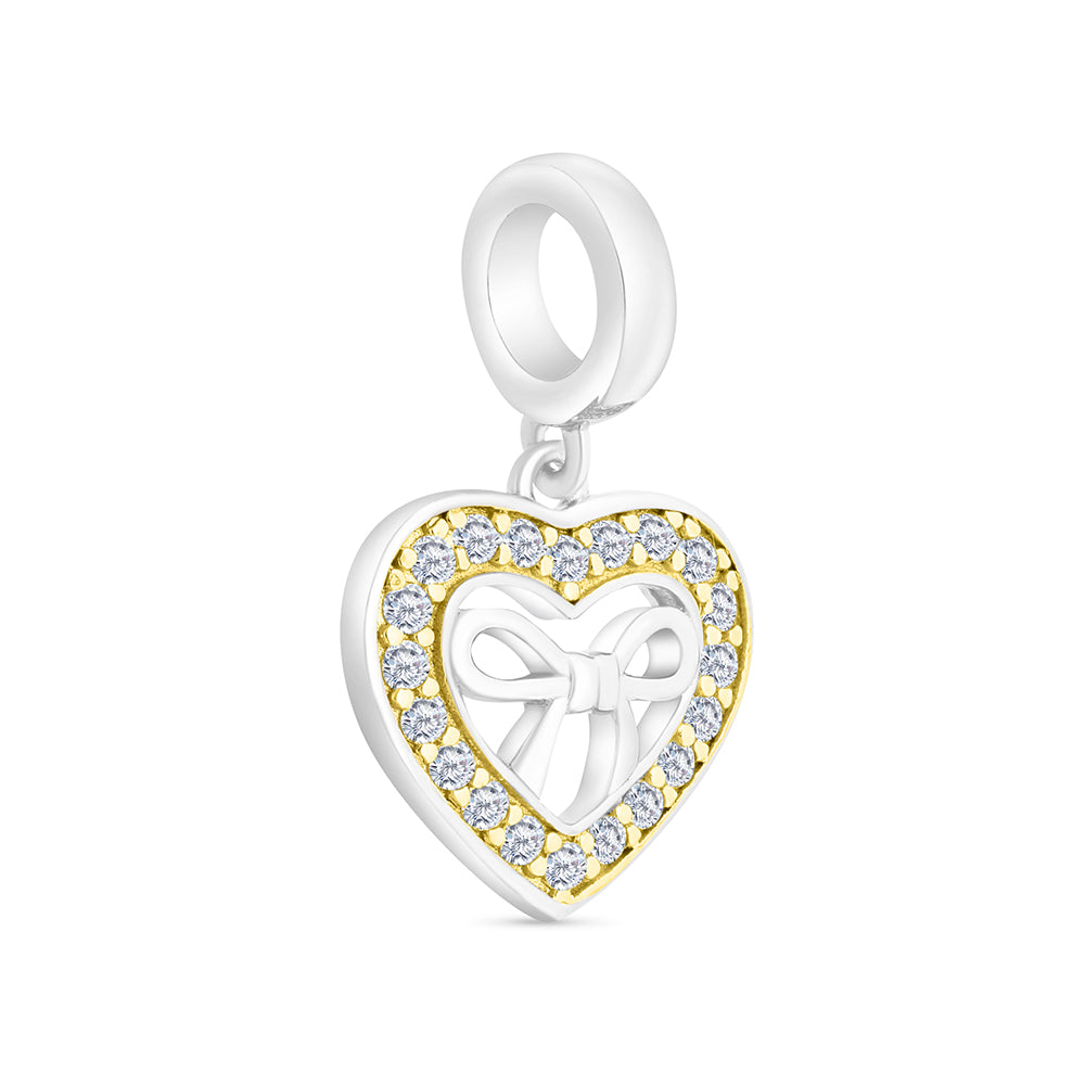 Sterling Silver 925 Pendant Rhodium And Gold Plated Embedded With White CZ