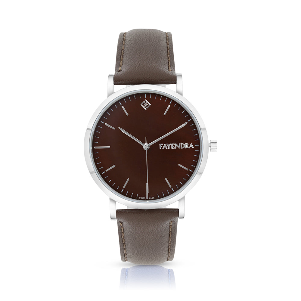 Stainless Steel 316 Watch Silver Color Embedded With Brown Leather For Men - BROWN MOP DIAL