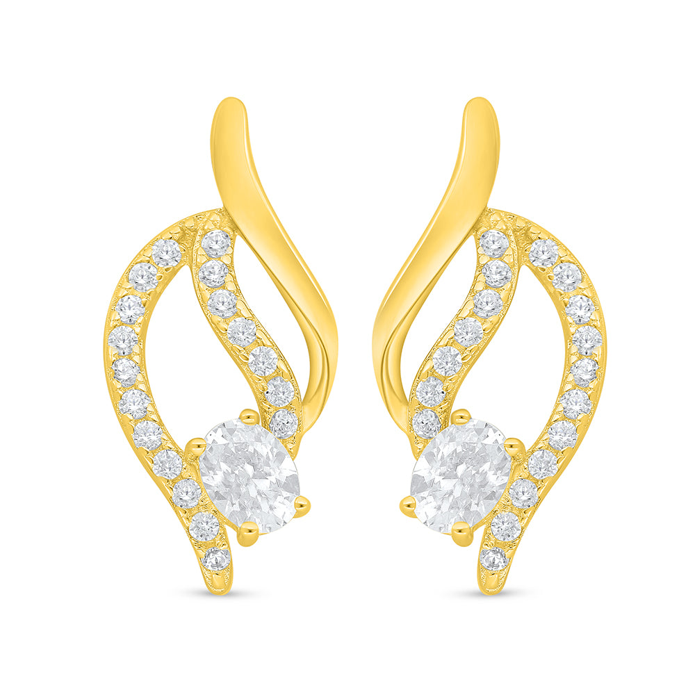 Sterling Silver 925 Earring Golden Plated Embedded With White Zircon