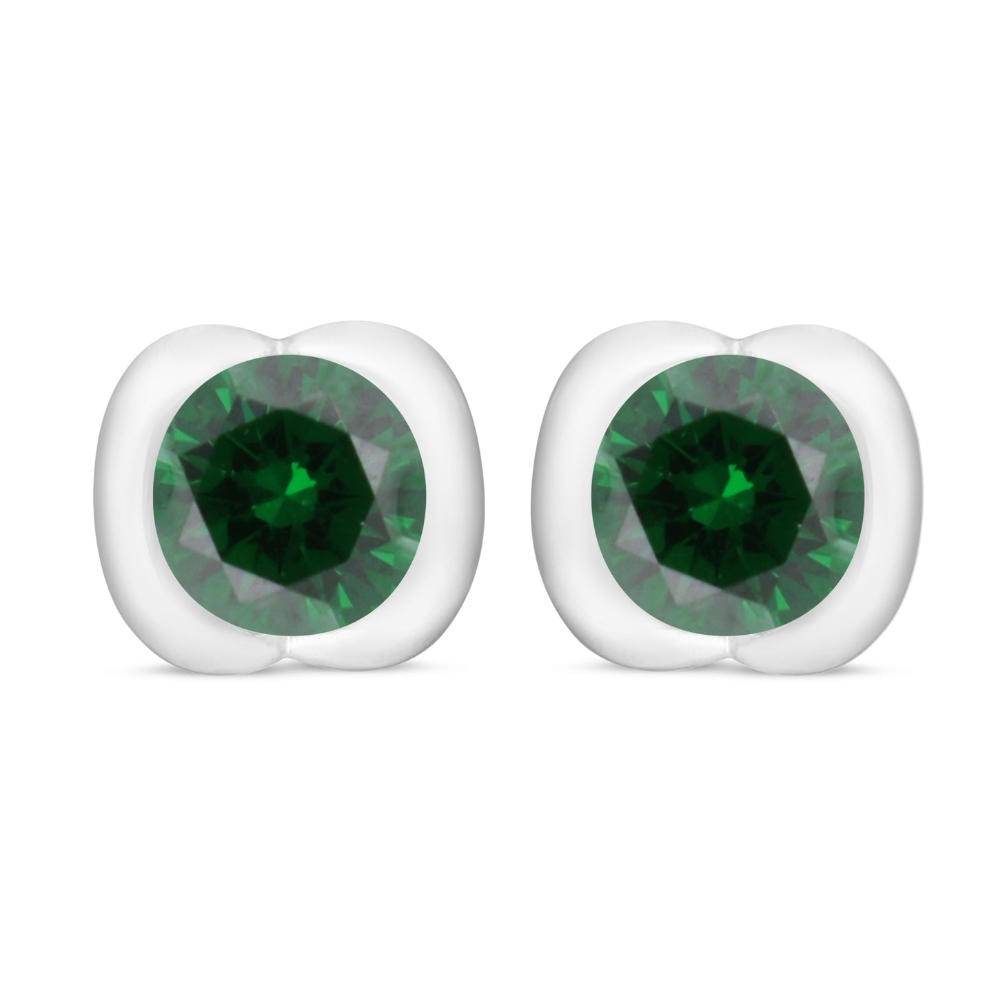 Sterling Silver 925 Earring Rhodium Plated Embedded With Emerald Zircon