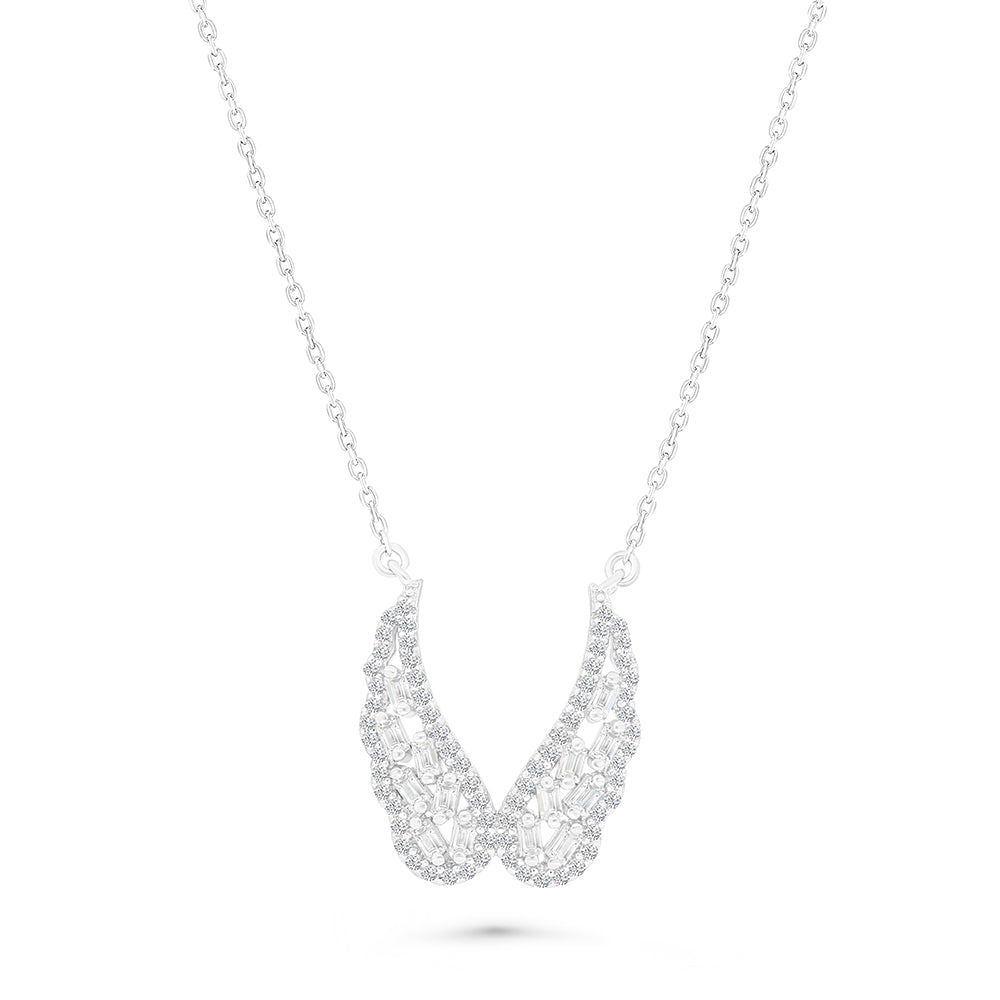 Sterling Silver 925 Necklace Rhodium Plated Embedded With White Zircon