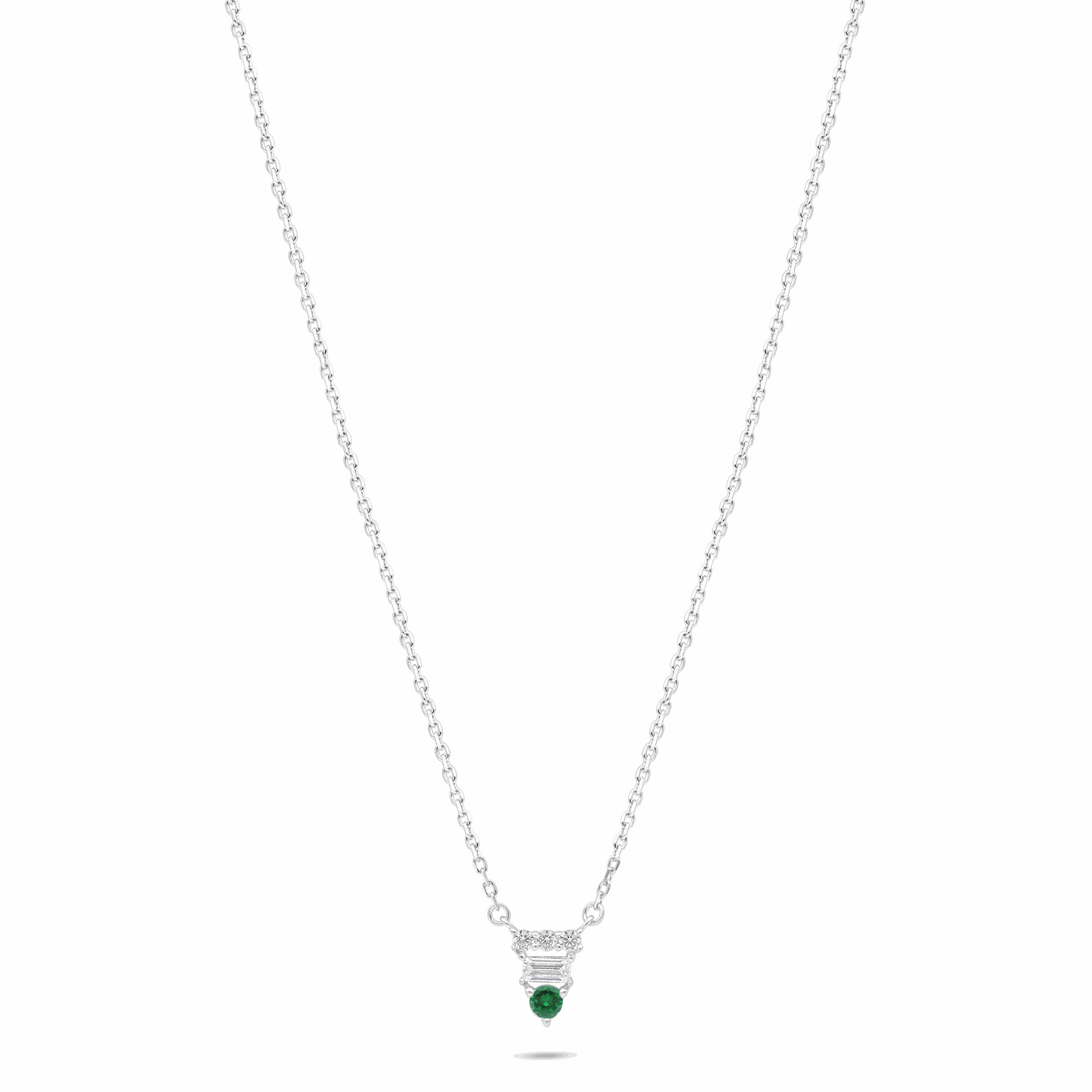 Sterling Silver 925 Necklace Rhodium Plated Embedded With Emerald Zircon And White Zircon
