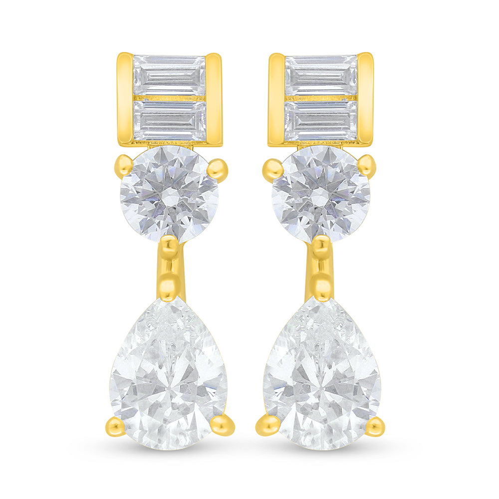 Sterling Silver 925 Earring Golden Plated Embedded With Diamond Zircon And White Zircon