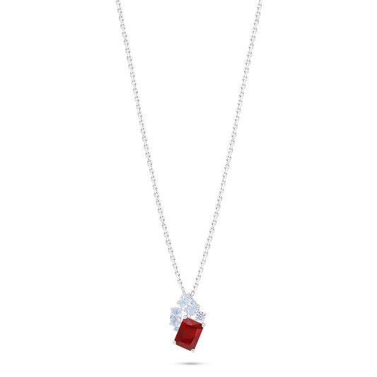 عقد من الفضة الخالصة عيار 925 مطلي روديوم مرصع ياقوت كروندوم و فص ابيض