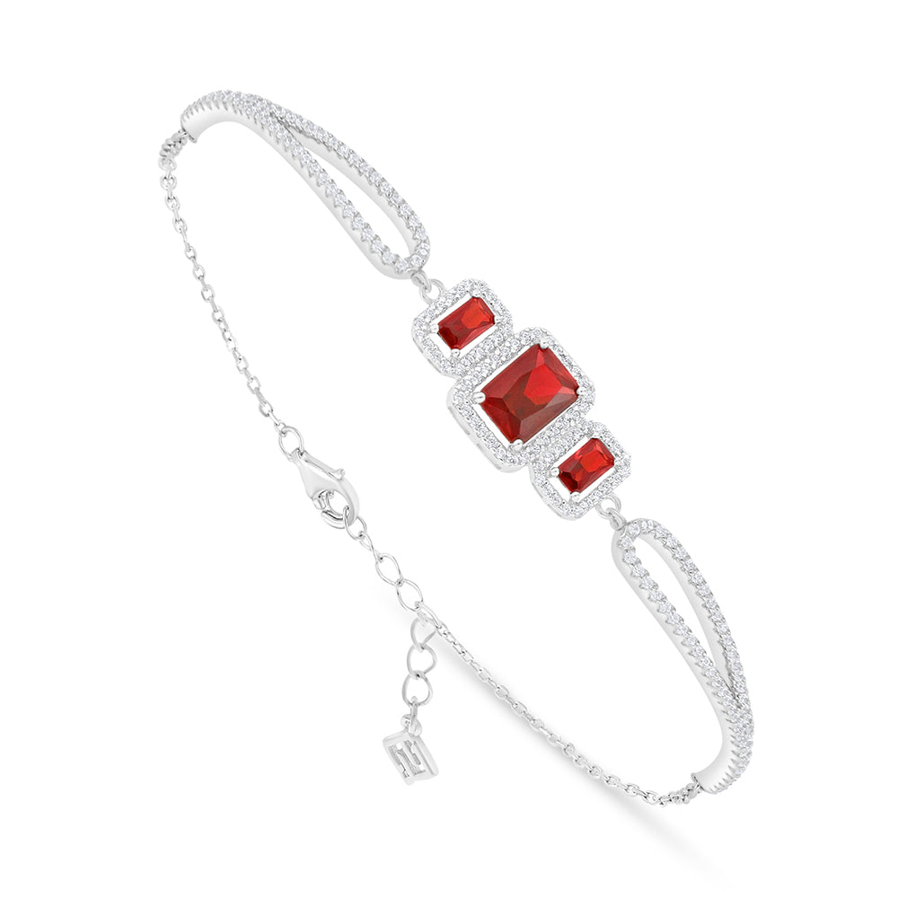 Sterling Silver 925 Bracelet Rhodium Plated Embedded With Ruby Corundum And White Zircon